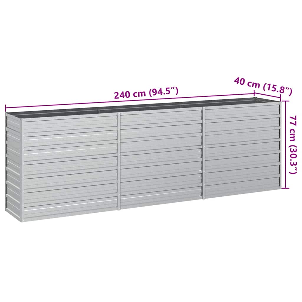 Garden Raised Bed 240x40x77 cm Galvanized Steel Silver
