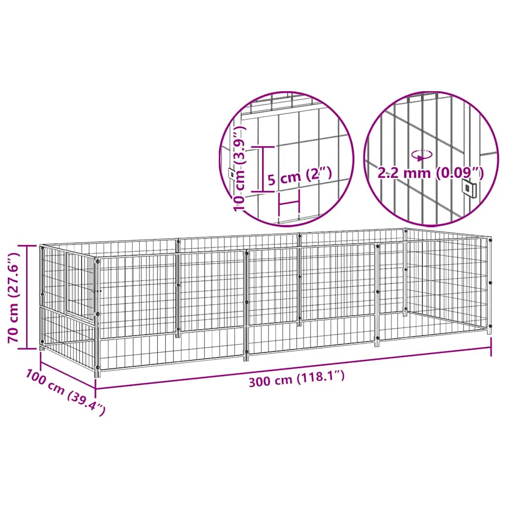 Dog Kennel Black 3 m² Steel