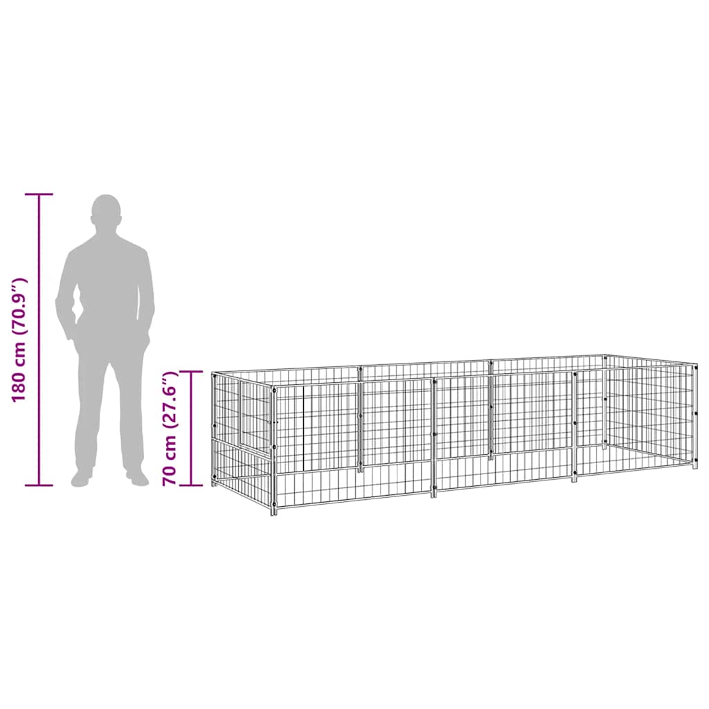 Dog Kennel Black 3 m² Steel