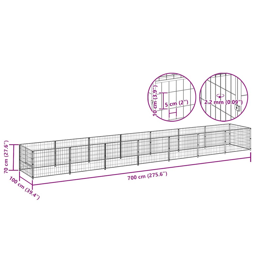 Dog Kennel Black 7 m² Steel