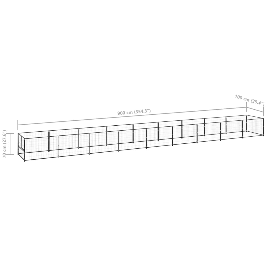 Dog Kennel Black 9 m² Steel