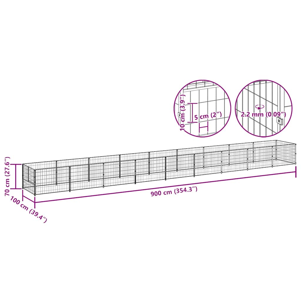 Dog Kennel Black 9 m² Steel