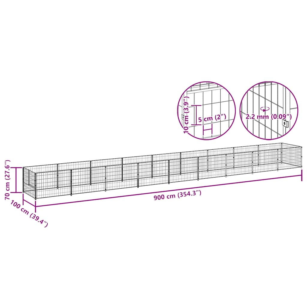 Dog Kennel Black 9 m² Steel