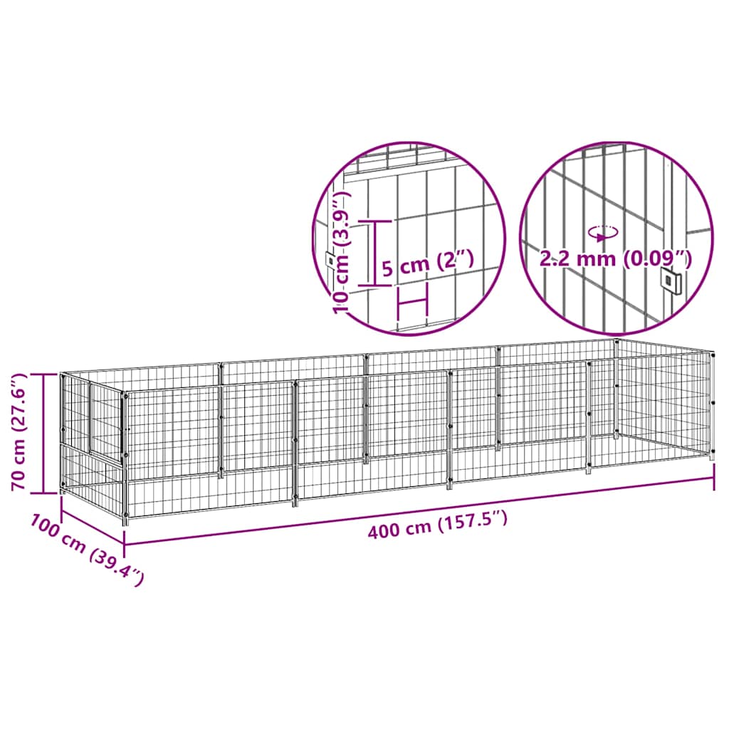 Dog Kennel Silver 4 m² Steel