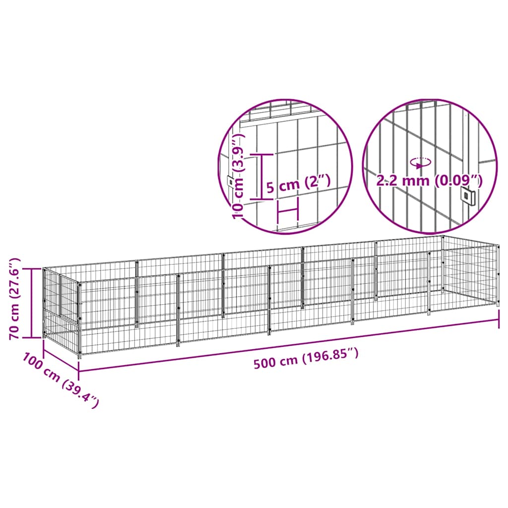 Dog Kennel Silver 5 m² Steel