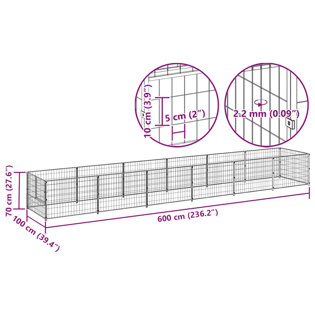 Dog Kennel Silver 6 m² Steel