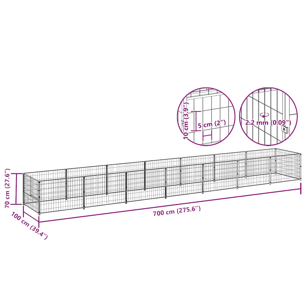 Dog Kennel Silver 7 m² Steel