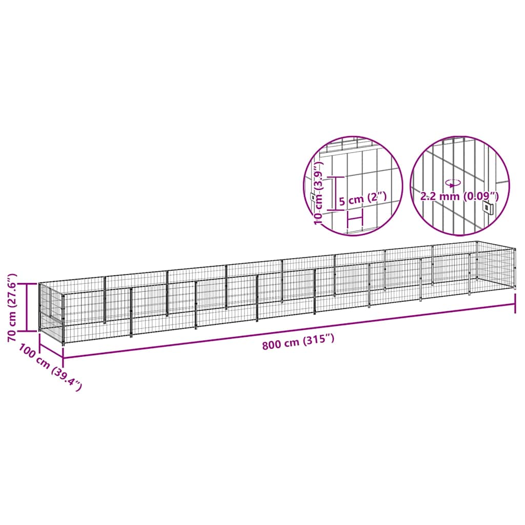 Dog Kennel Silver 8 m² Steel