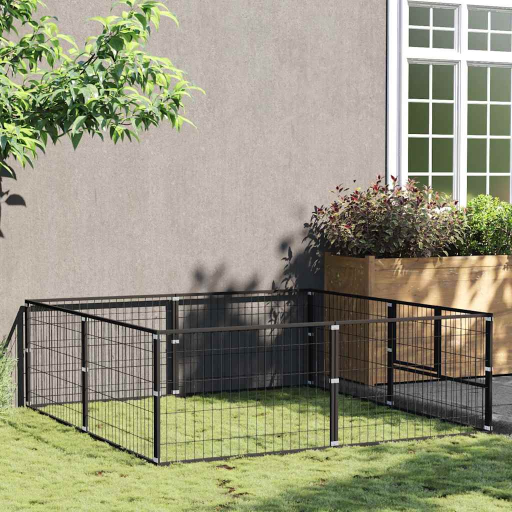 Dog Kennel Black 4 m² Steel