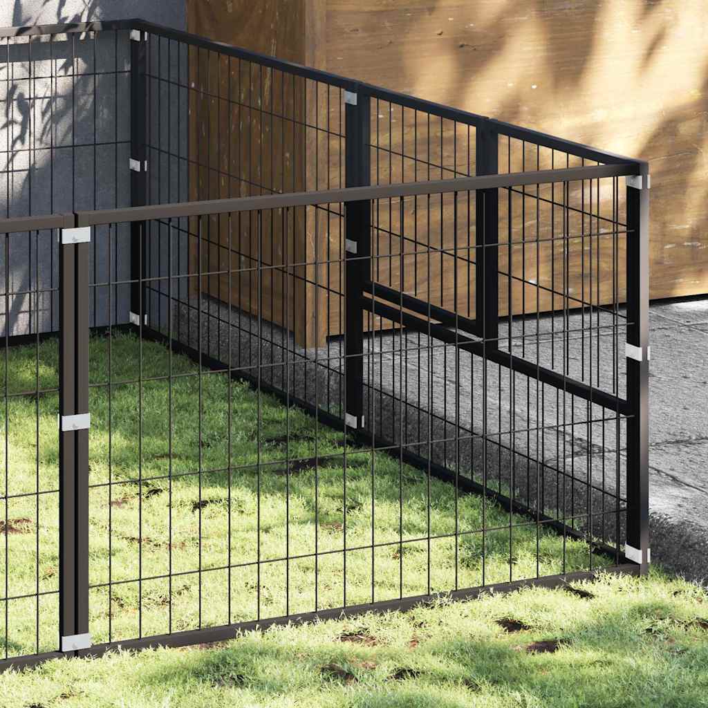 Dog Kennel Black 4 m² Steel