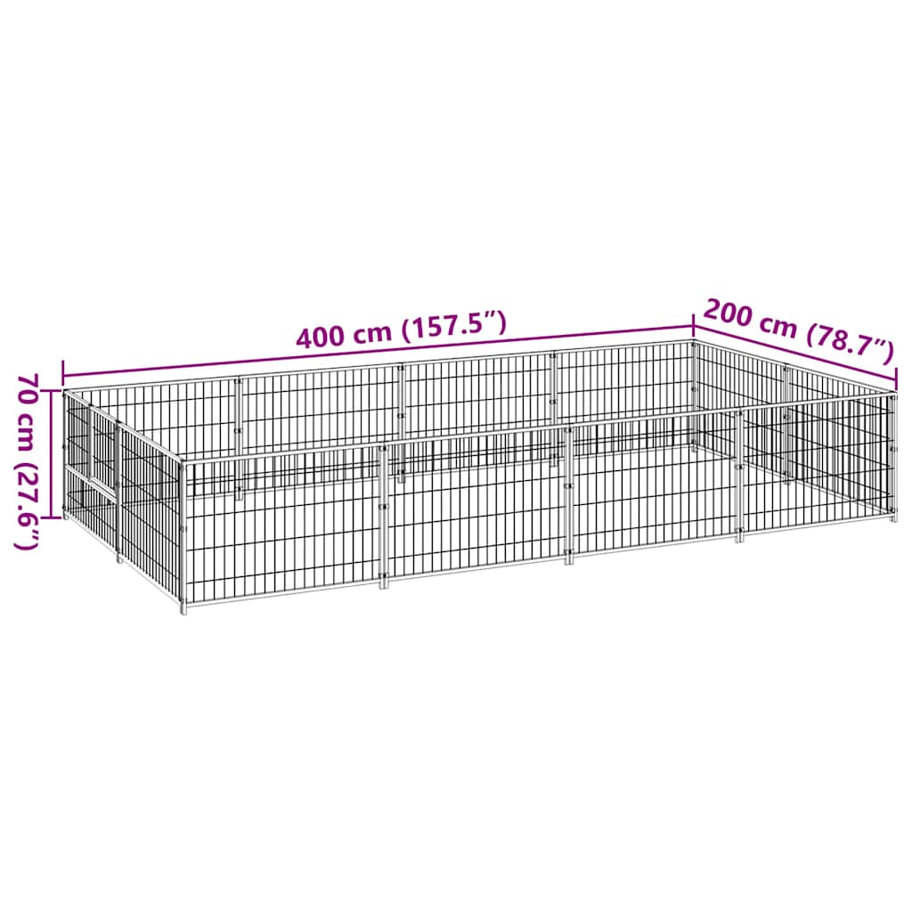 Dog Kennel Black 8 m² Steel