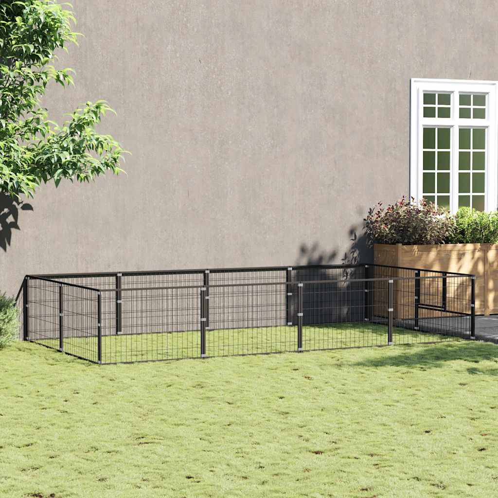 Dog Kennel Black 8 m² Steel