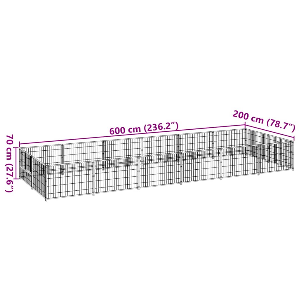 Dog Kennel Black 12 m² Steel
