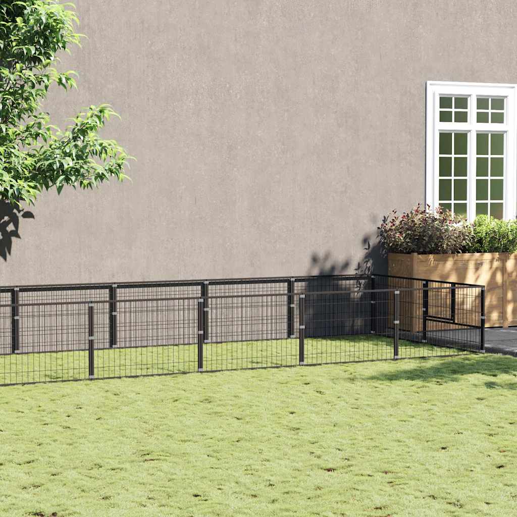Dog Kennel Black 12 m² Steel