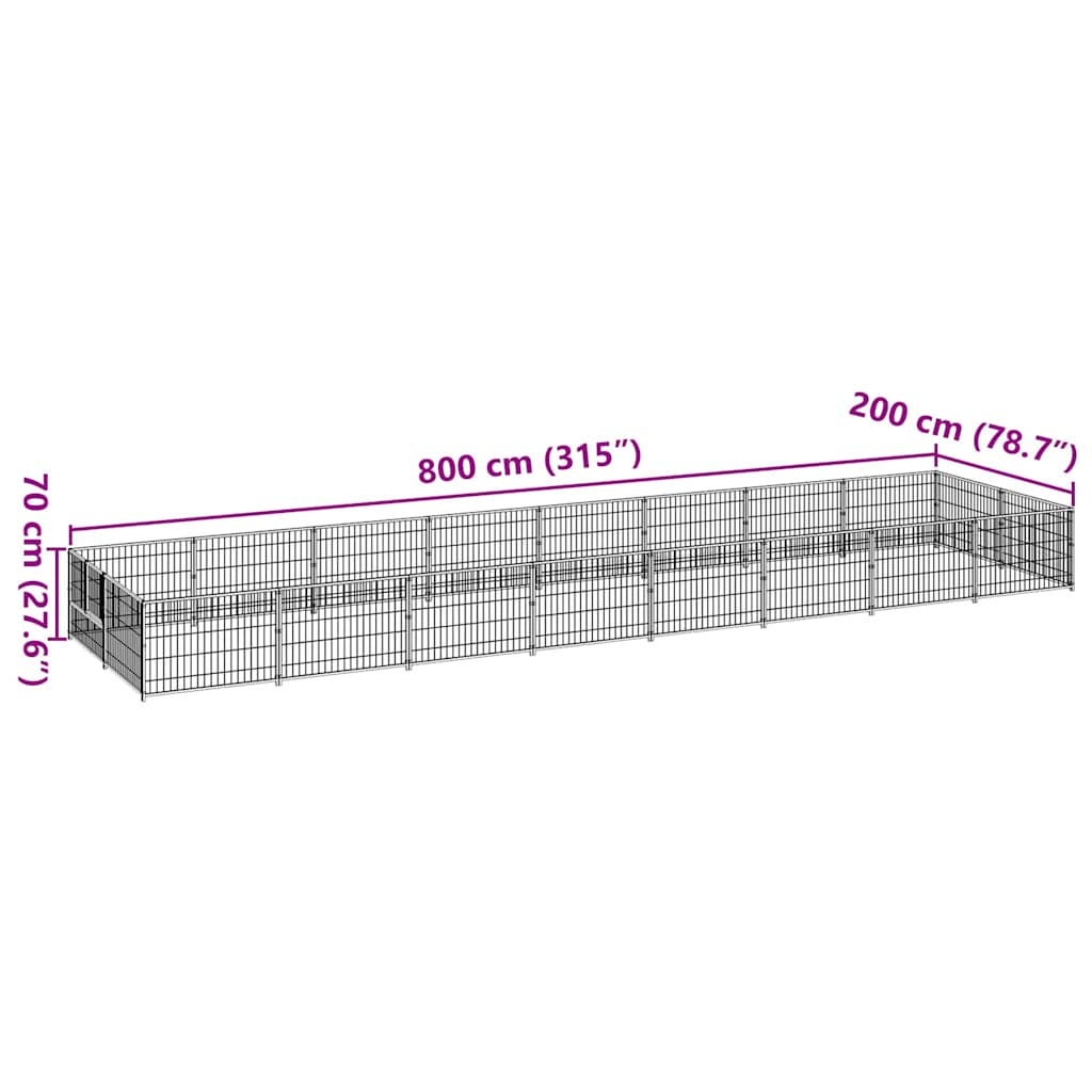 Dog Kennel Black 16 m² Steel