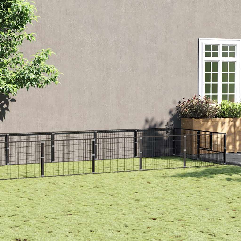 Dog Kennel Black 20 m² Steel