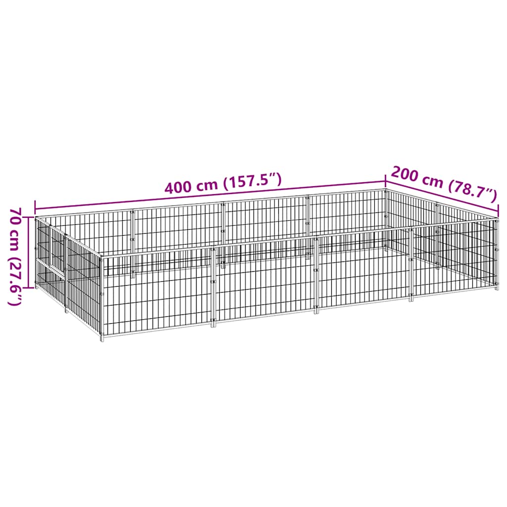 Dog Kennel Silver 8 m² Steel