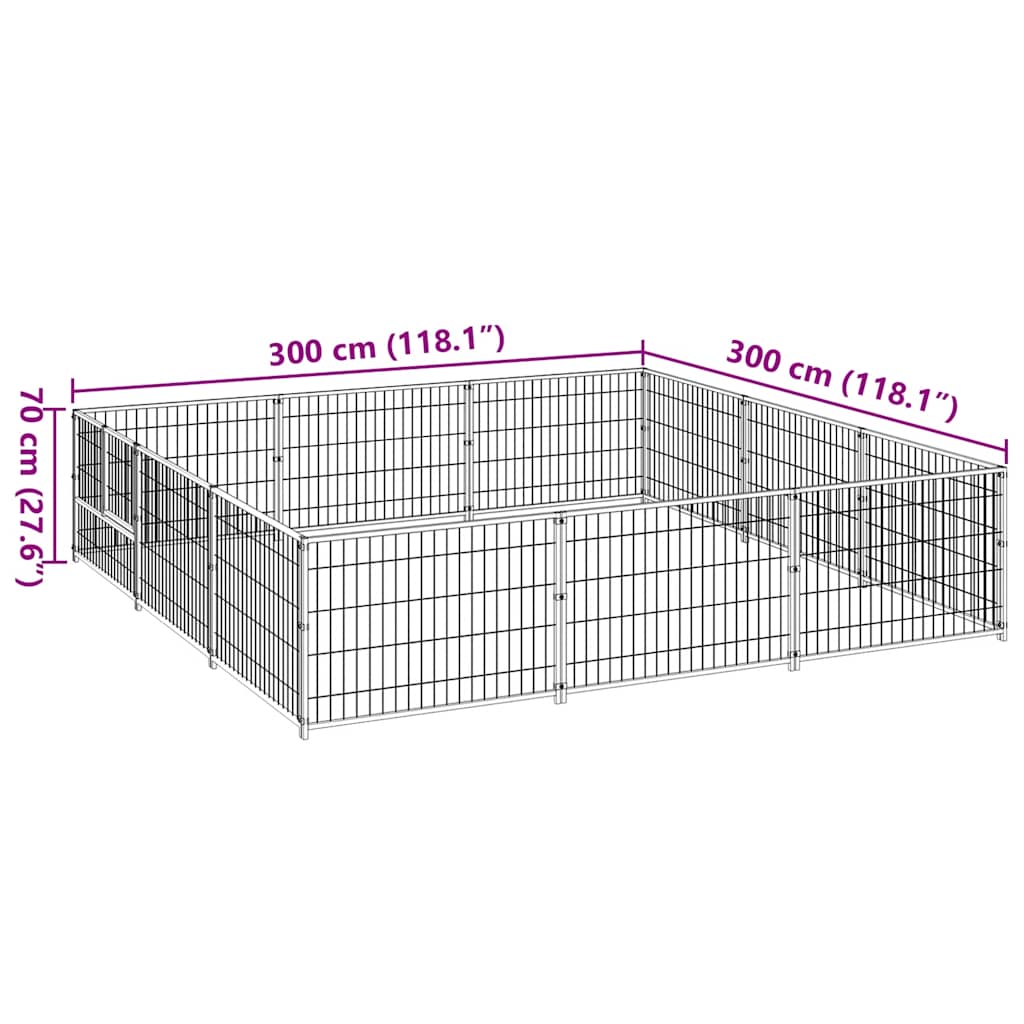 Dog Kennel Black 9 m² Steel