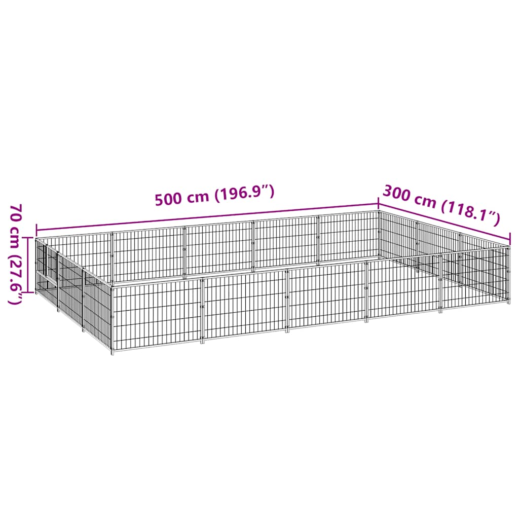 Dog Kennel Black 15 m² Steel