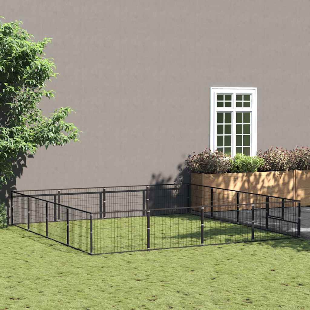 Dog Kennel Black 16 m² Steel