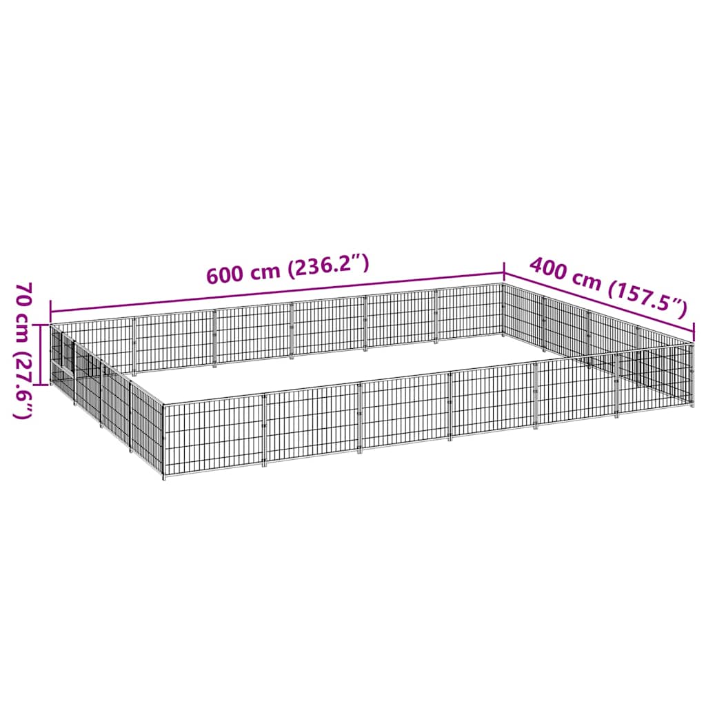 Dog Kennel Black 24 m² Steel