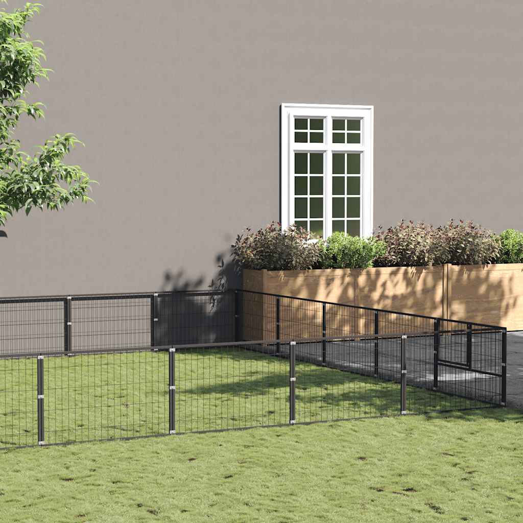 Dog Kennel Black 25 m² Steel
