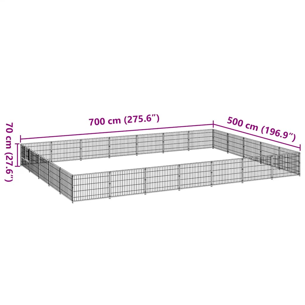 Dog Kennel Black 35 m² Steel