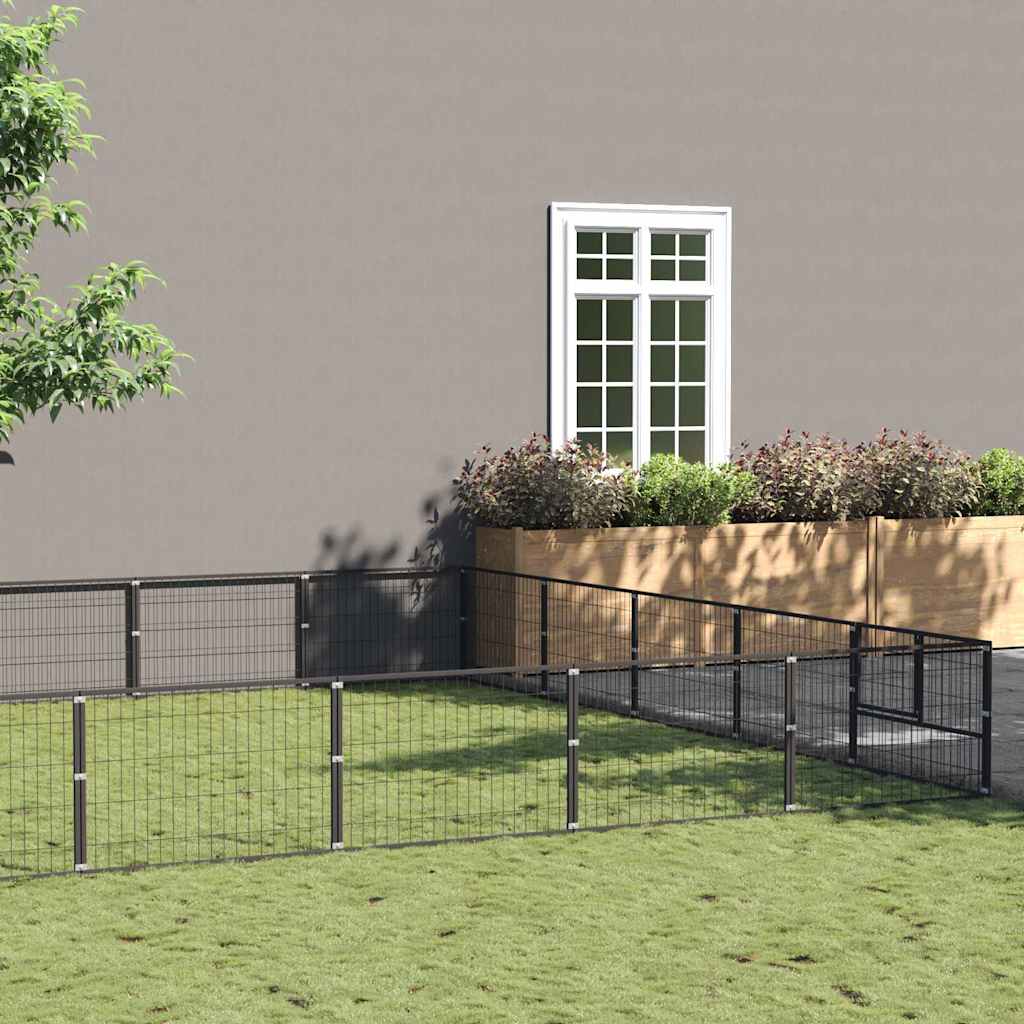 Dog Kennel Black 45 m² Steel