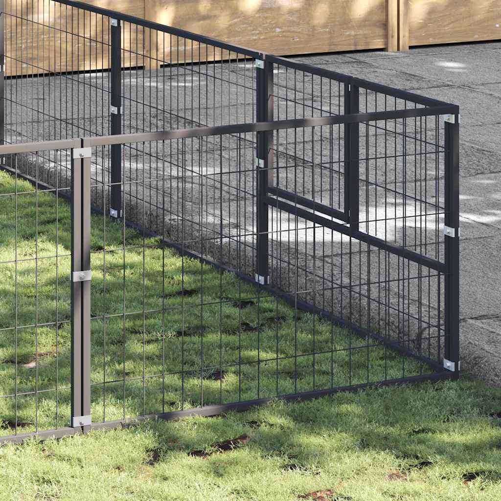 Dog Kennel Black 48 m² Steel