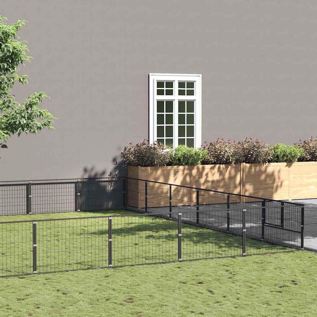 Dog Kennel Black 48 m² Steel