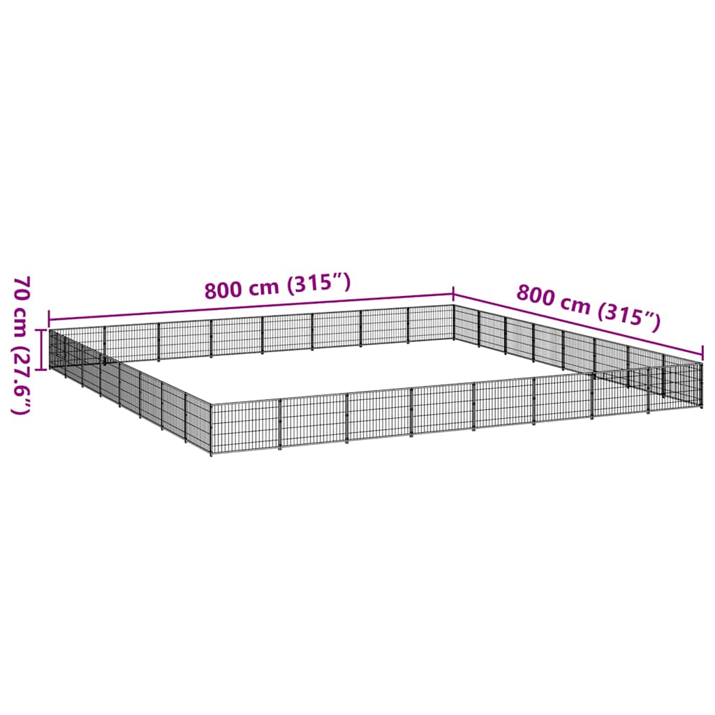 Dog Kennel Black 64 m² Steel