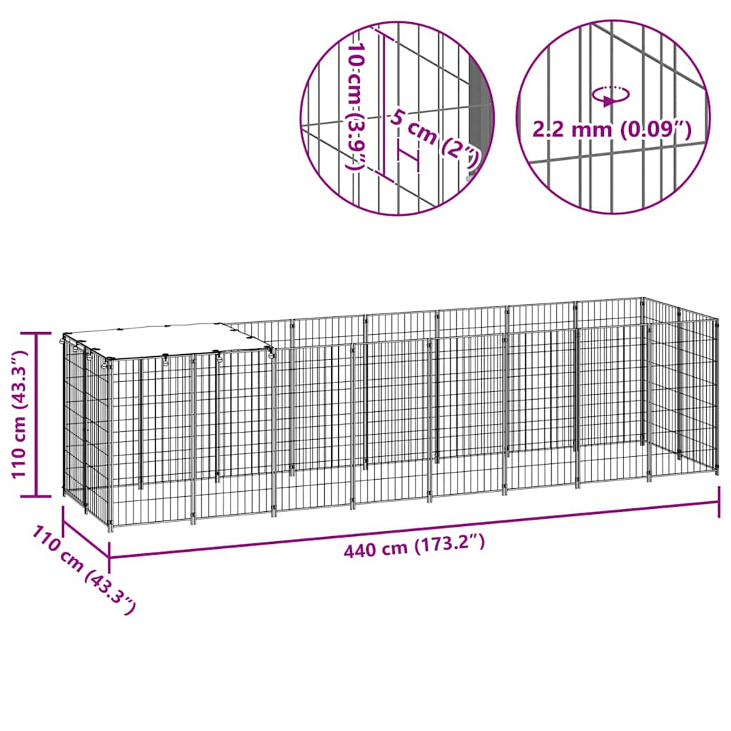 Dog Kennel Black 4,84 m² Steel