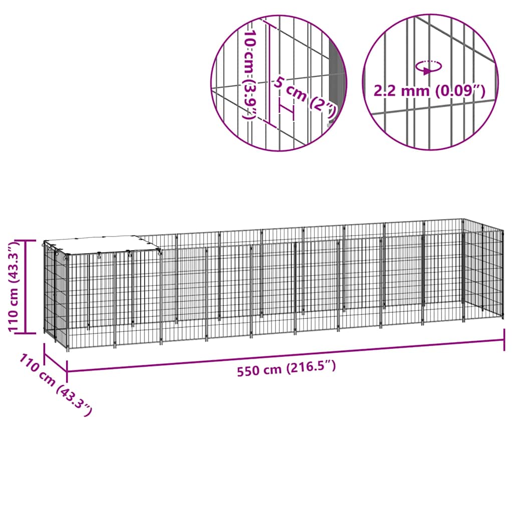 Dog Kennel Silver 6,05 m² Steel