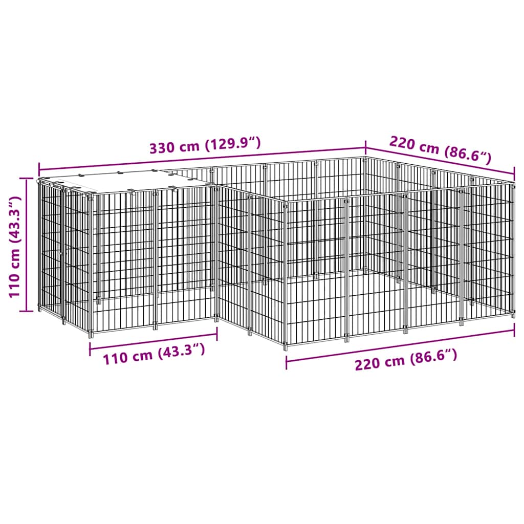 Dog Kennel Black 6,05 m² Steel