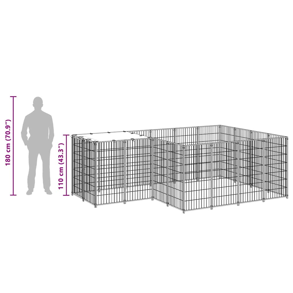 Dog Kennel Black 6.05 m² Steel