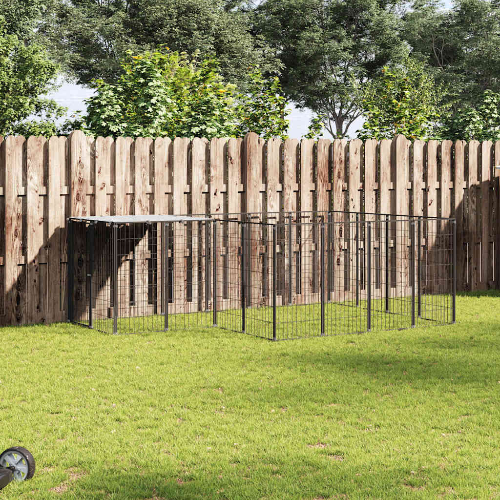 Dog Kennel Black 6.05 m² Steel