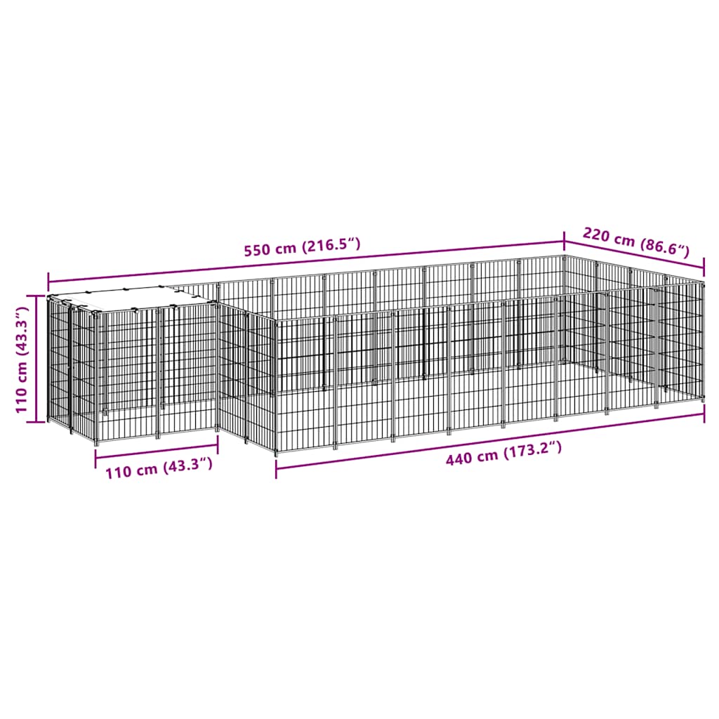 Dog Kennel Black 10.89 m² Steel