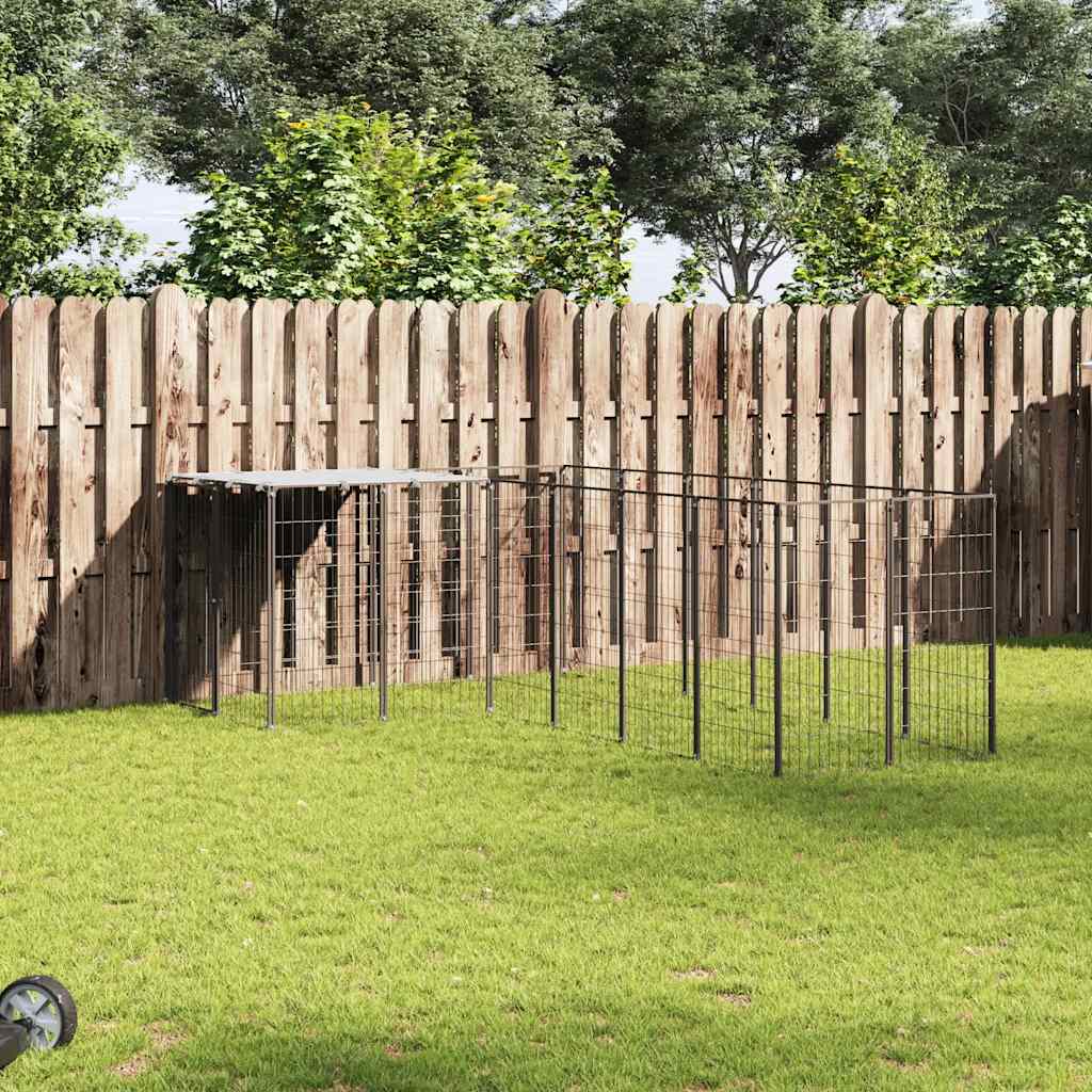 Dog Kennel Black 8.47 m² Steel