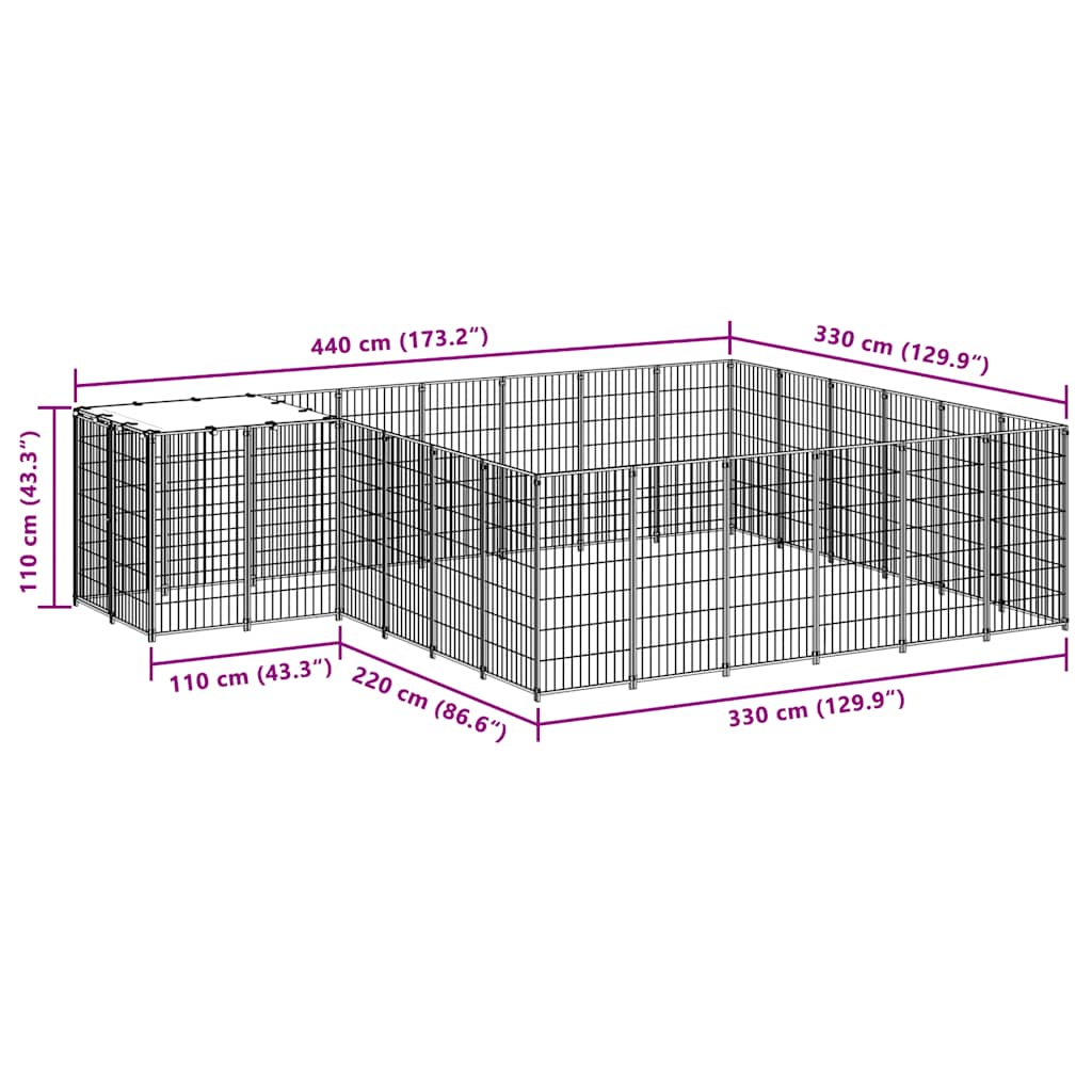 Dog Kennel Black 12.1 m² Steel