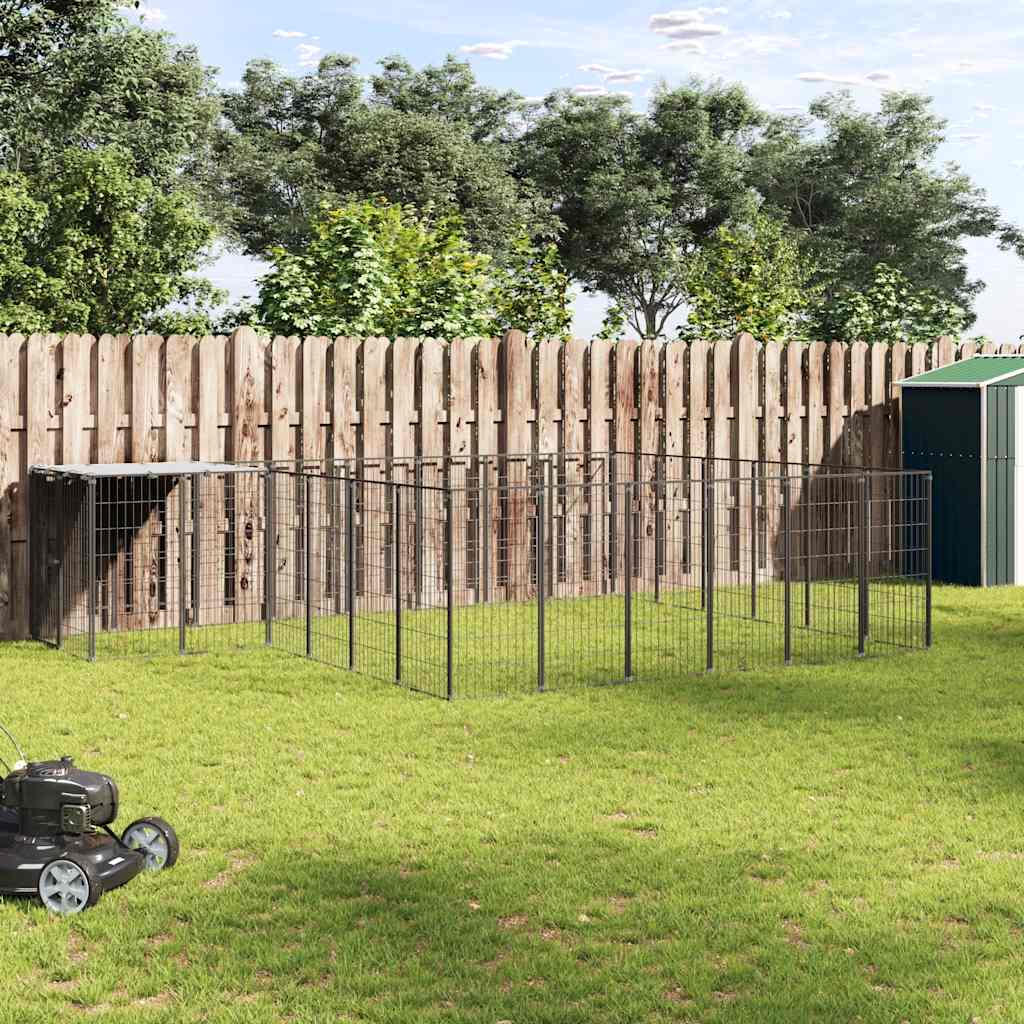 Dog Kennel Black 12.1 m² Steel