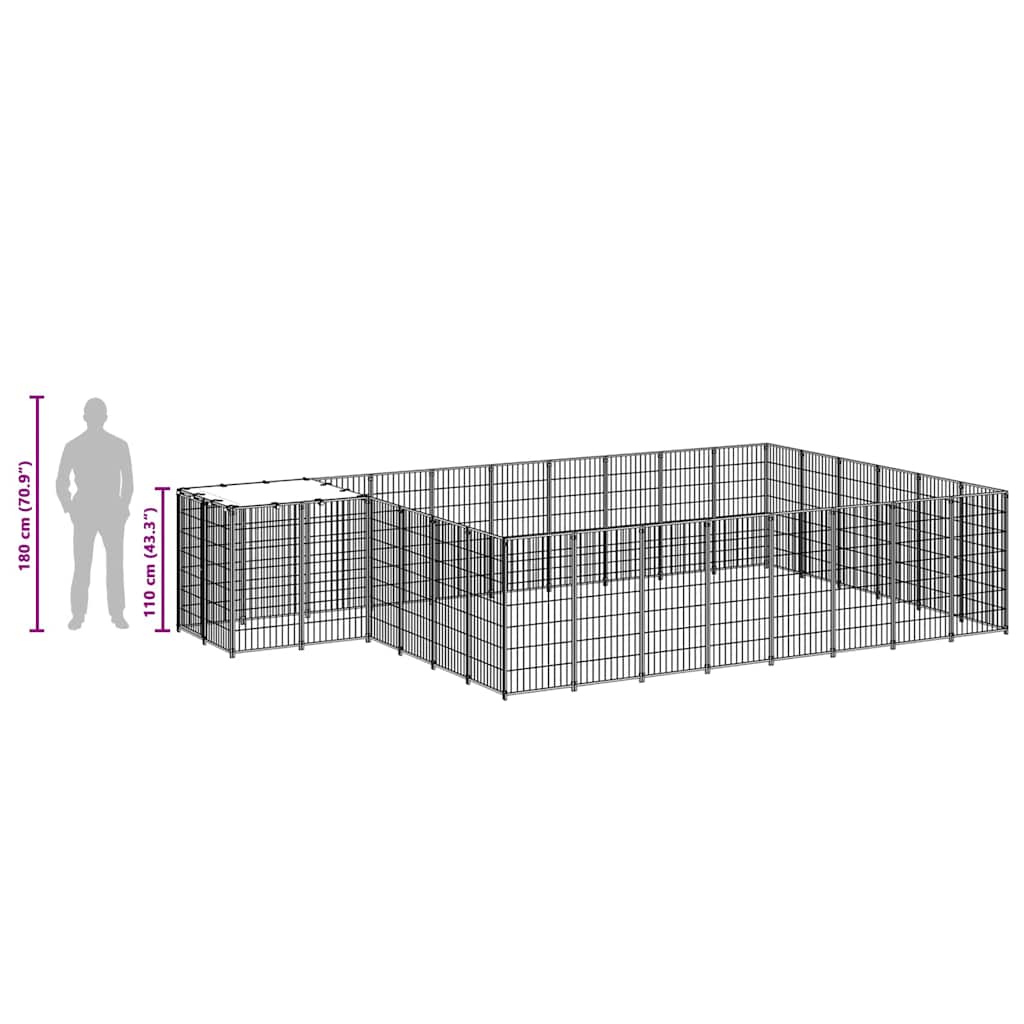 Dog Kennel Black 15.73 m² Steel