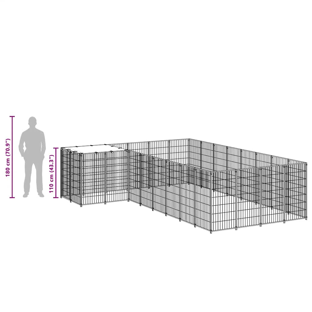 Dog Kennel Black 10.89 m² Steel