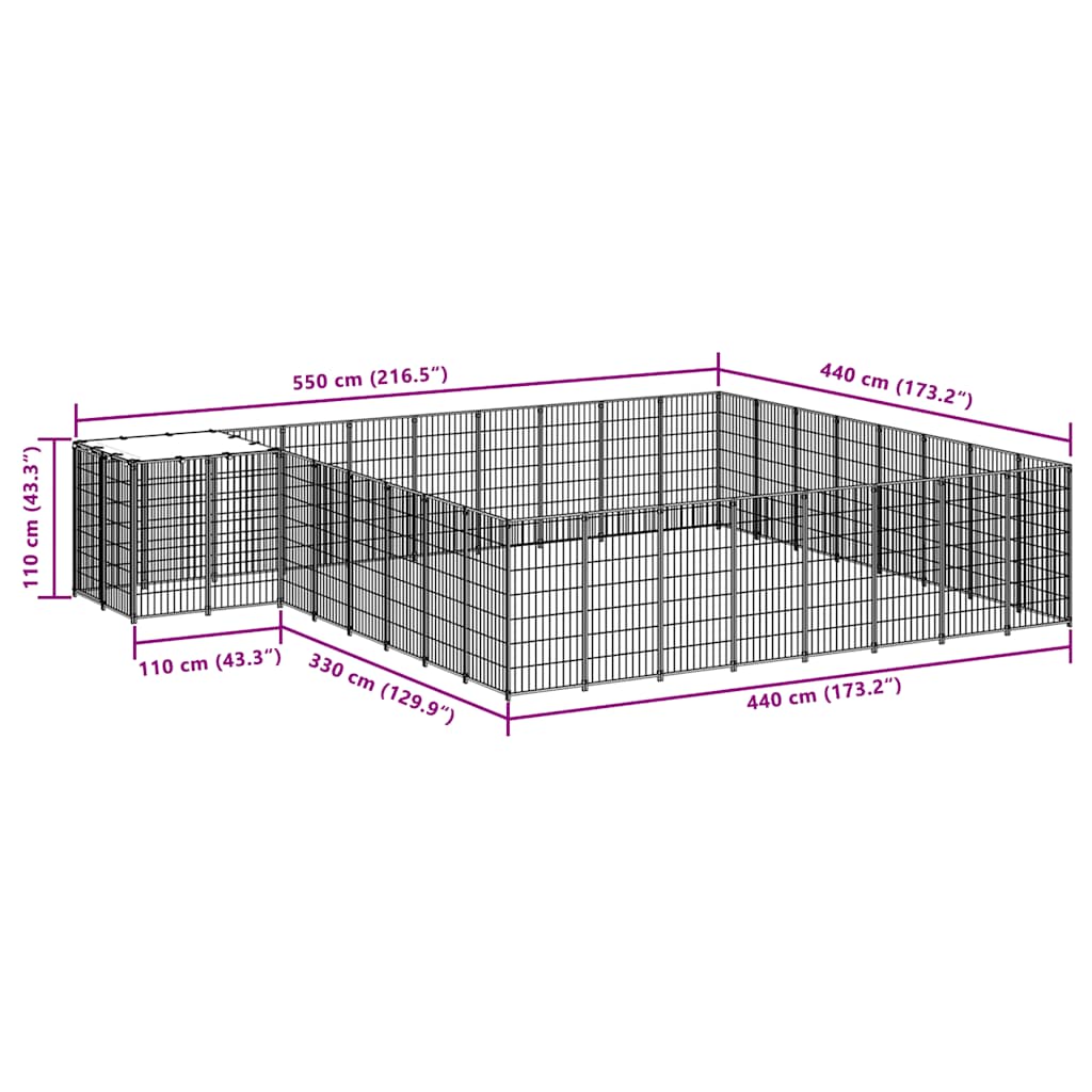 Dog Kennel Black 20.57 m² Steel