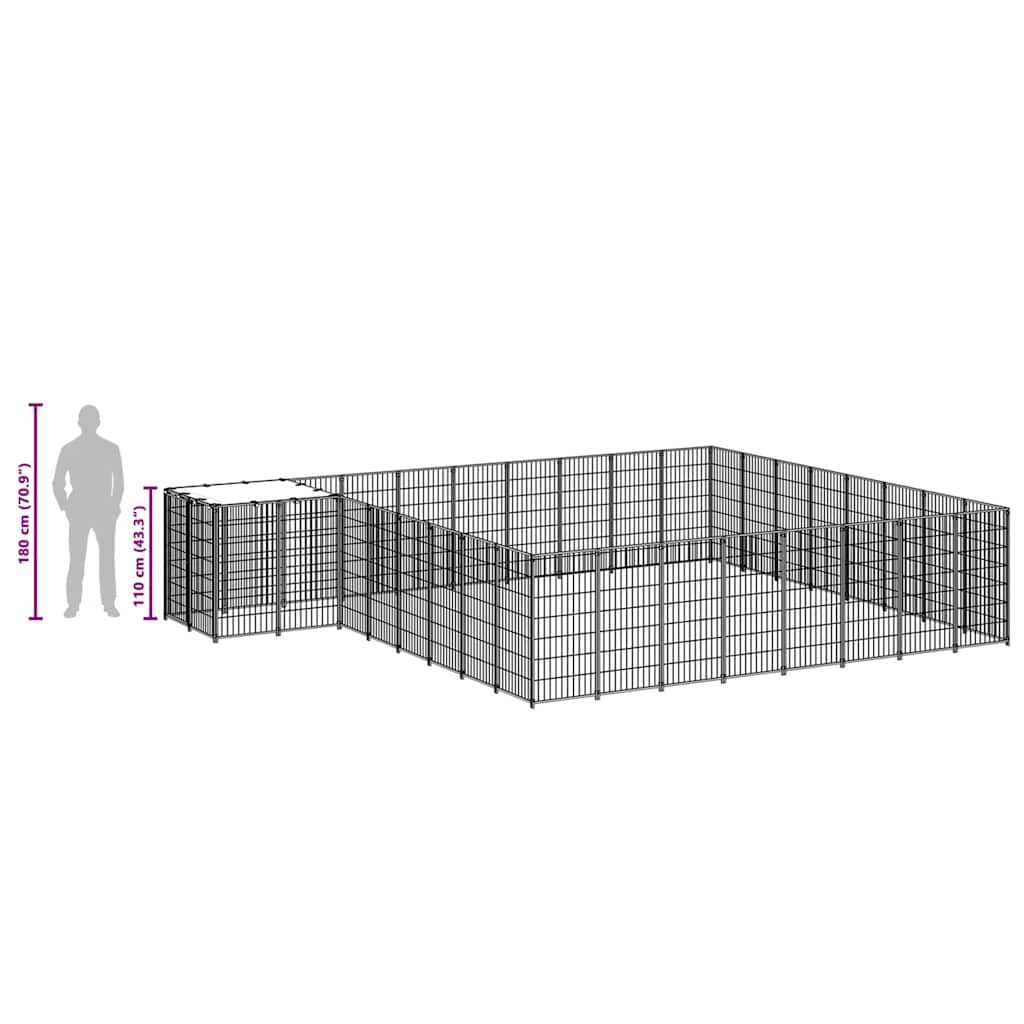 Dog Kennel Black 20.57 m² Steel