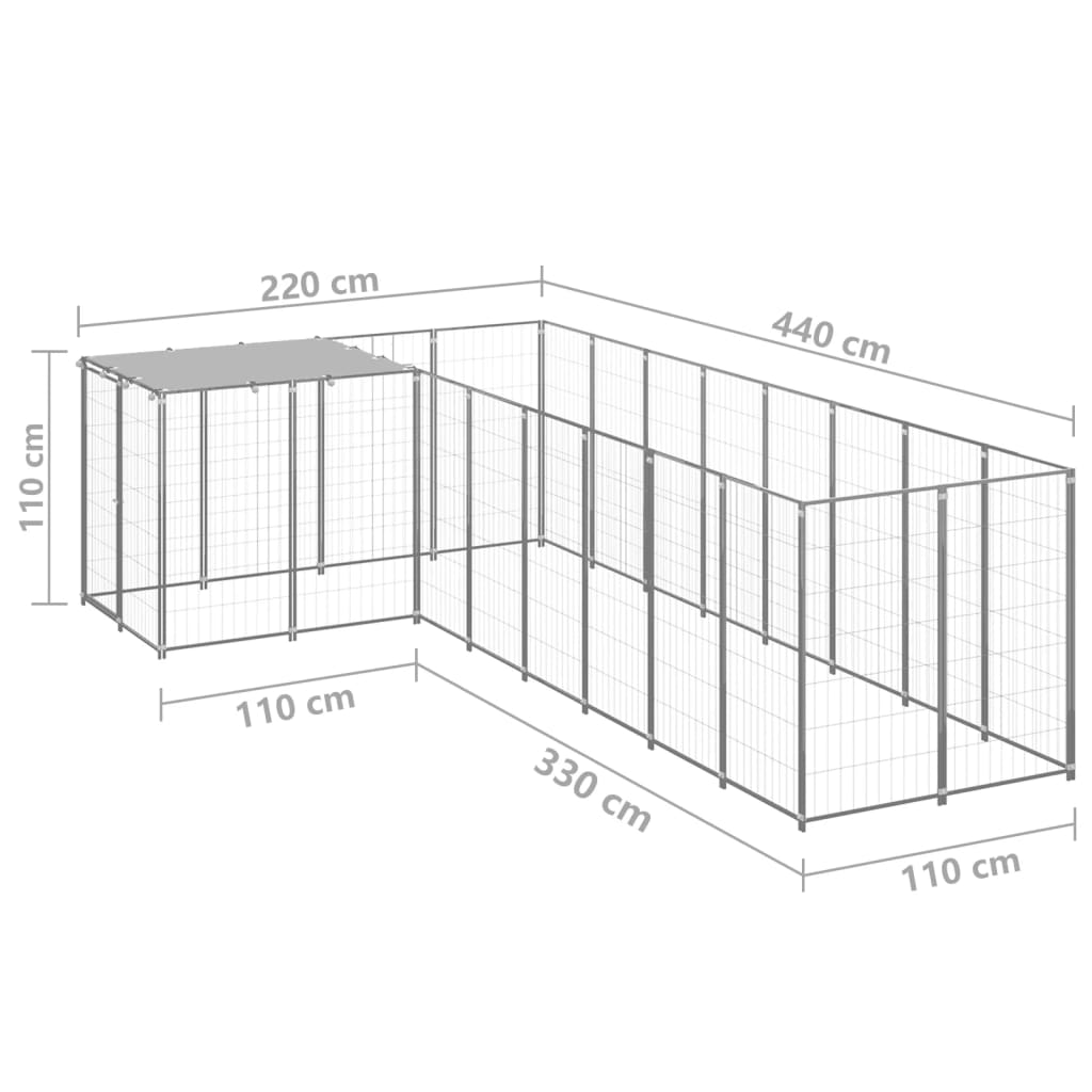 Dog Kennel Silver 6,05 m² Steel