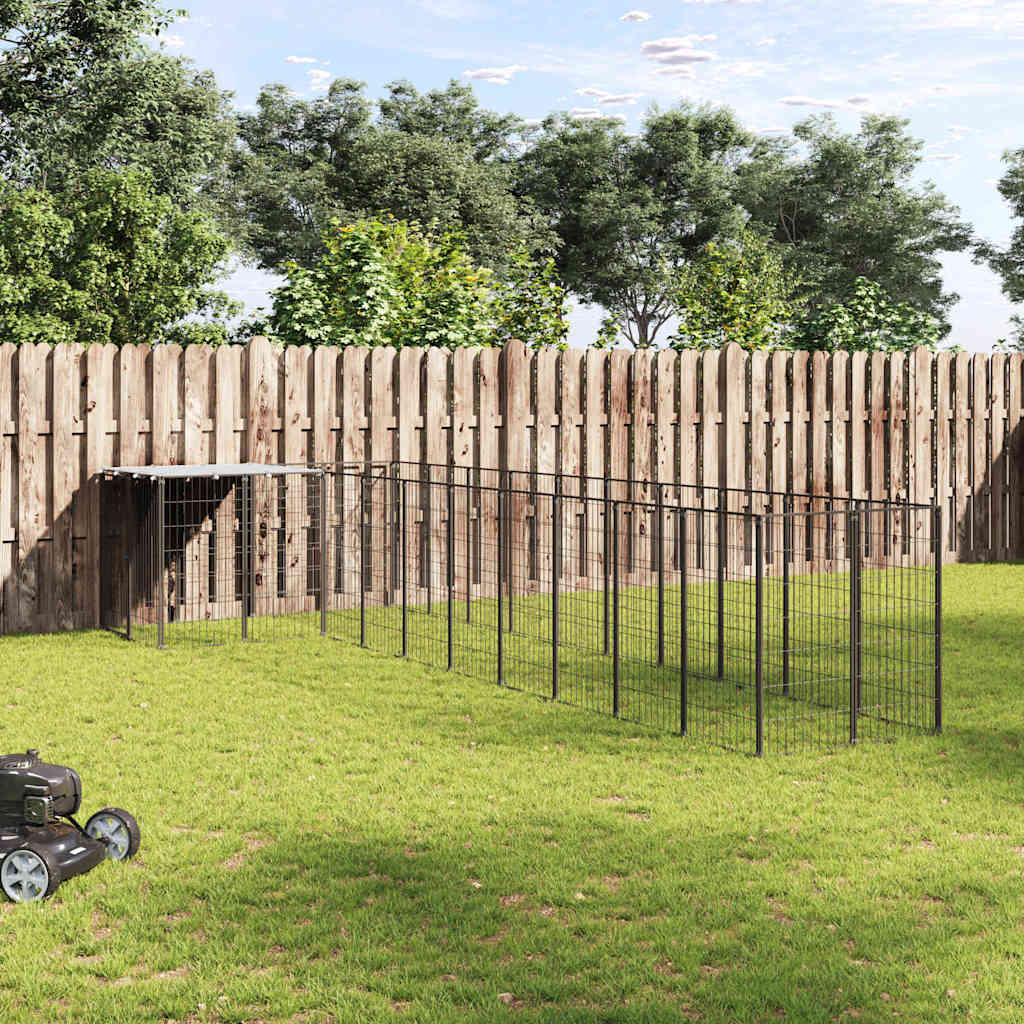 Dog Kennel Black 7.26 m² Steel