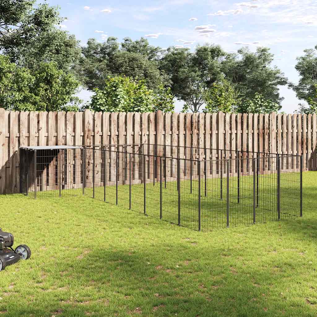 Dog Kennel Black 13.31 m² Steel