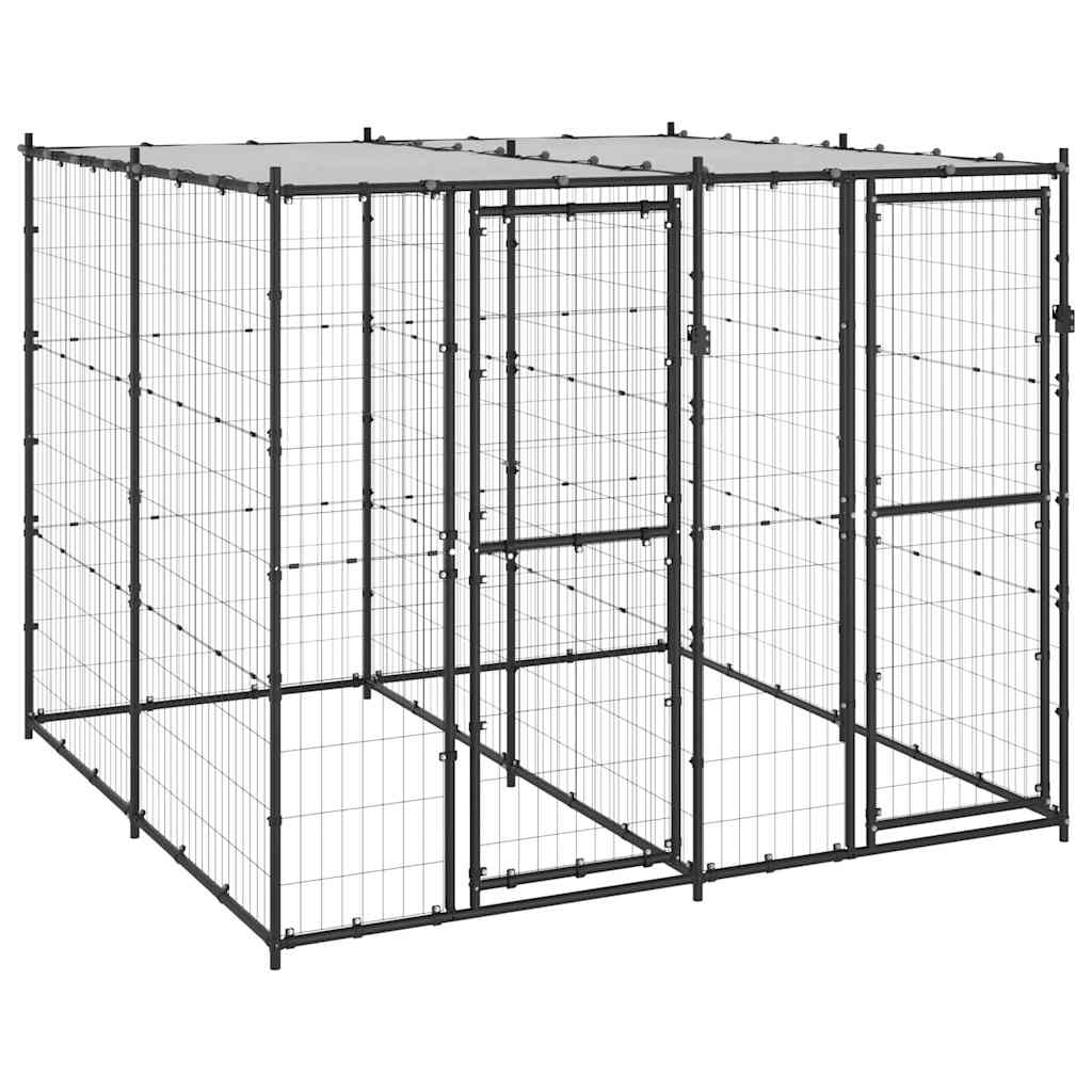 Outdoor Dog Kennel Steel with Roof 4,84 m²