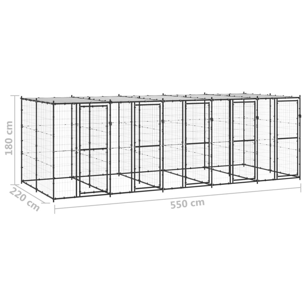Outdoor Dog Kennel Steel with Roof 12.1 m²