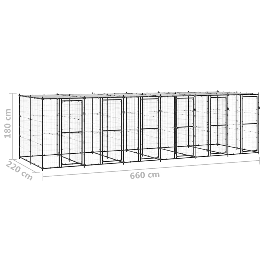 Outdoor Dog Kennel Steel with Roof 14,52 m²